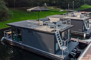 Houseboat with a roof deck