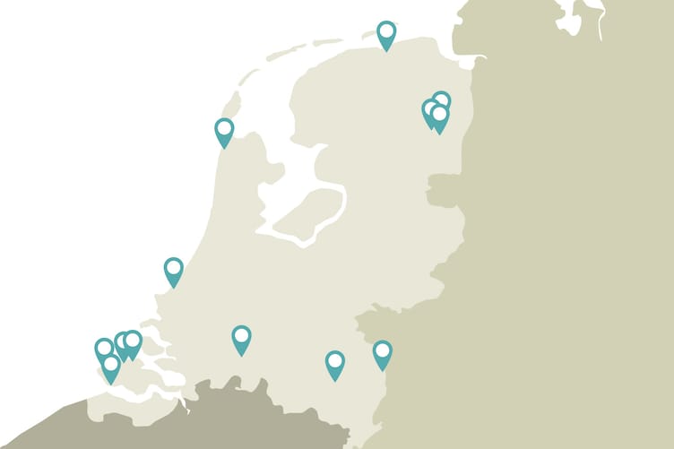 Op de kaart zie je alle locaties van safaritenten in Nederland
